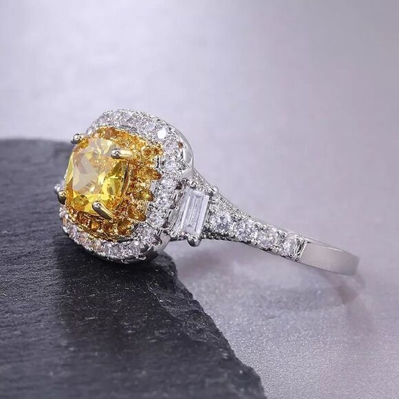 ❤️027❤️ 3Ct Canary Diamond 14k White Gold Engagement Statement Ring - Picture 5 of 16
